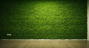 Sztuczna trawa na całej ścianie w pokoju